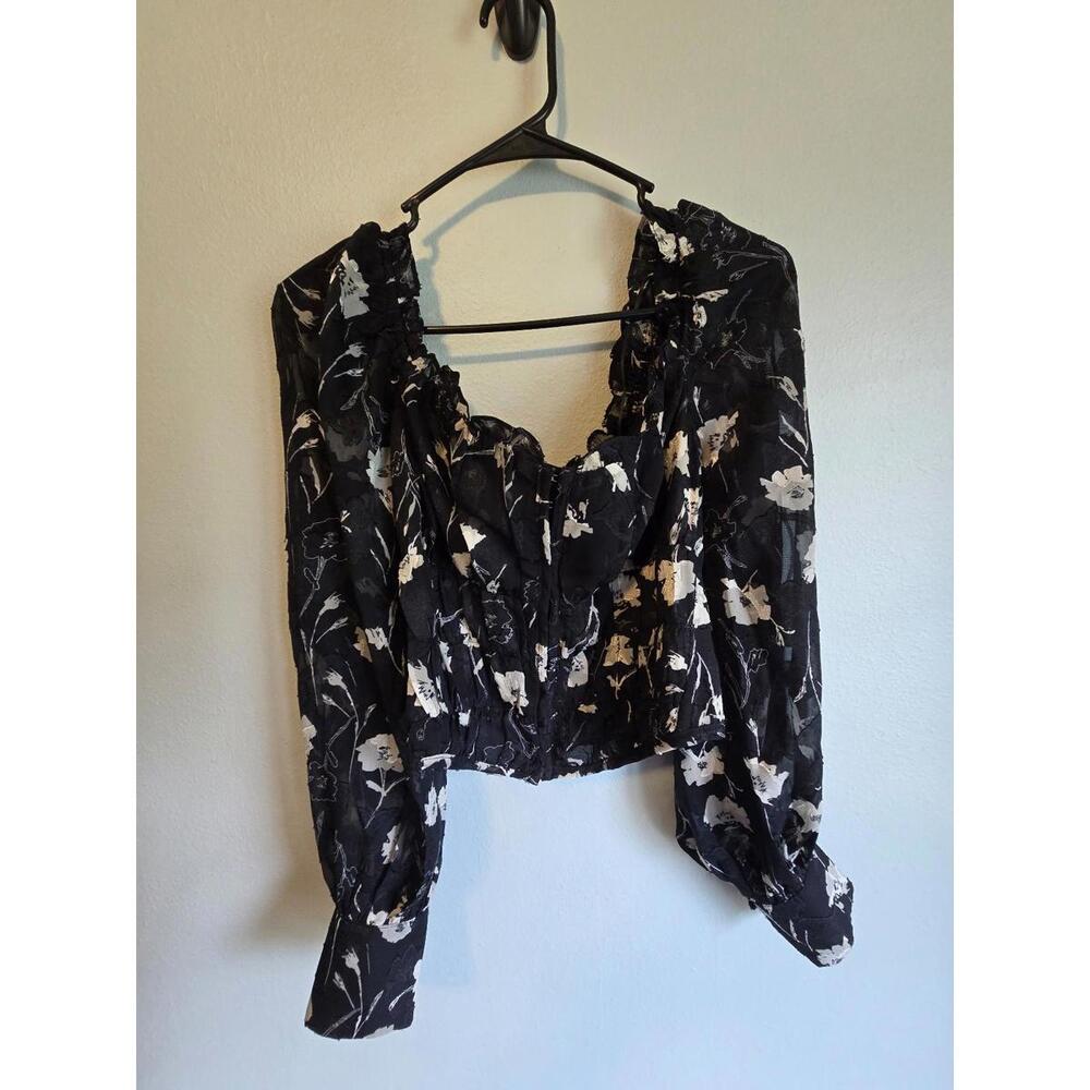 ASTR the Label NWT Amber Top in Black and Cream Floral Boned Bodice (L)